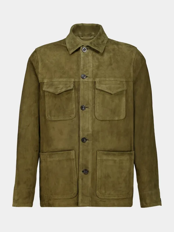 Green Suede Utility Shirt Jacket sold by Fashion Clinic
