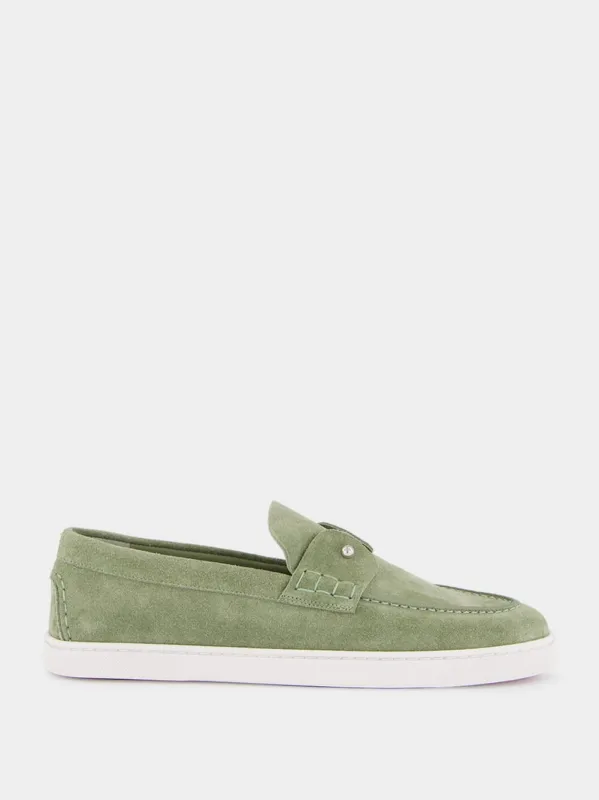 Chambeliboat Boat Shoes in Haiiro Green Calf Leather sold by Fashion Clinic