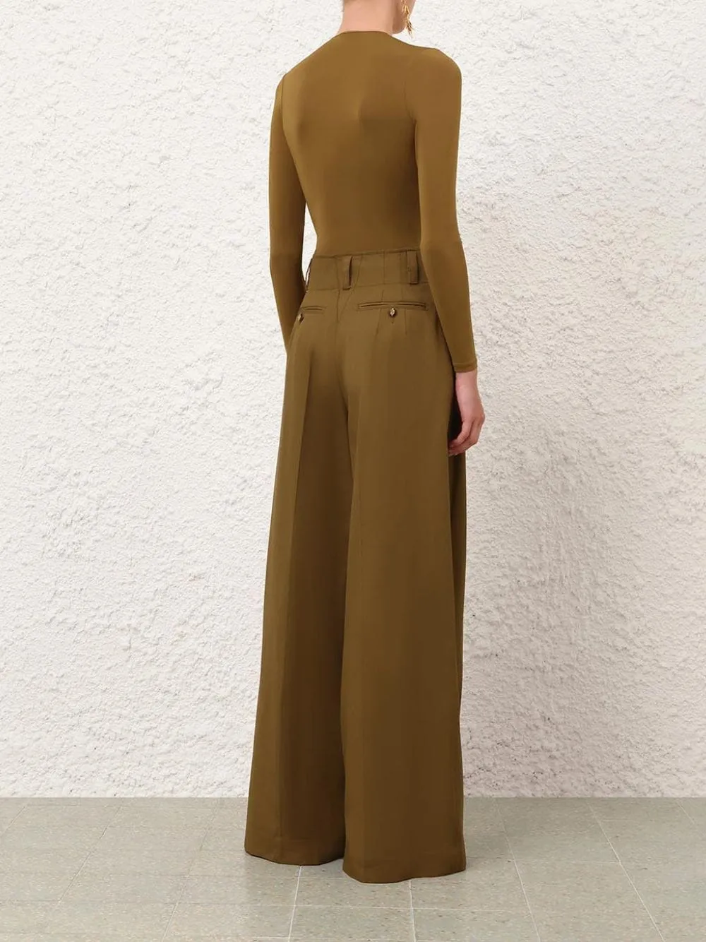 Dark Khaki Luna Tailored Wide-Leg Trousers sold by Fashion Clinic product image thumbnail 3