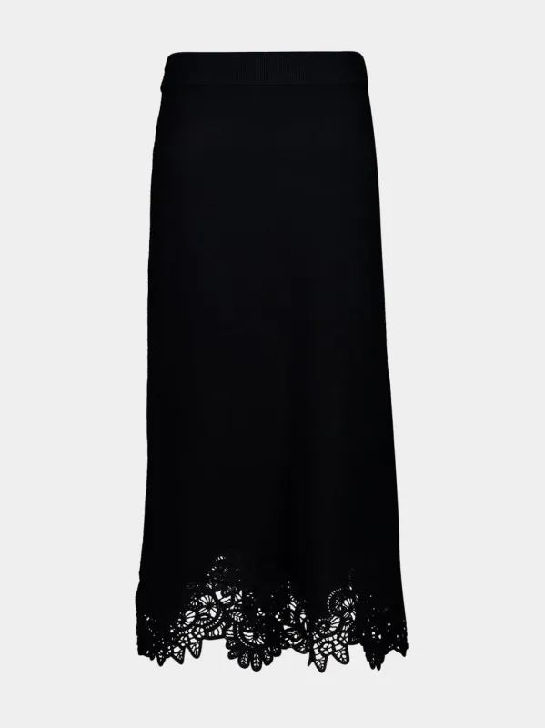 Black Luna Merino Lace Midi Skirt made by Zimmermann