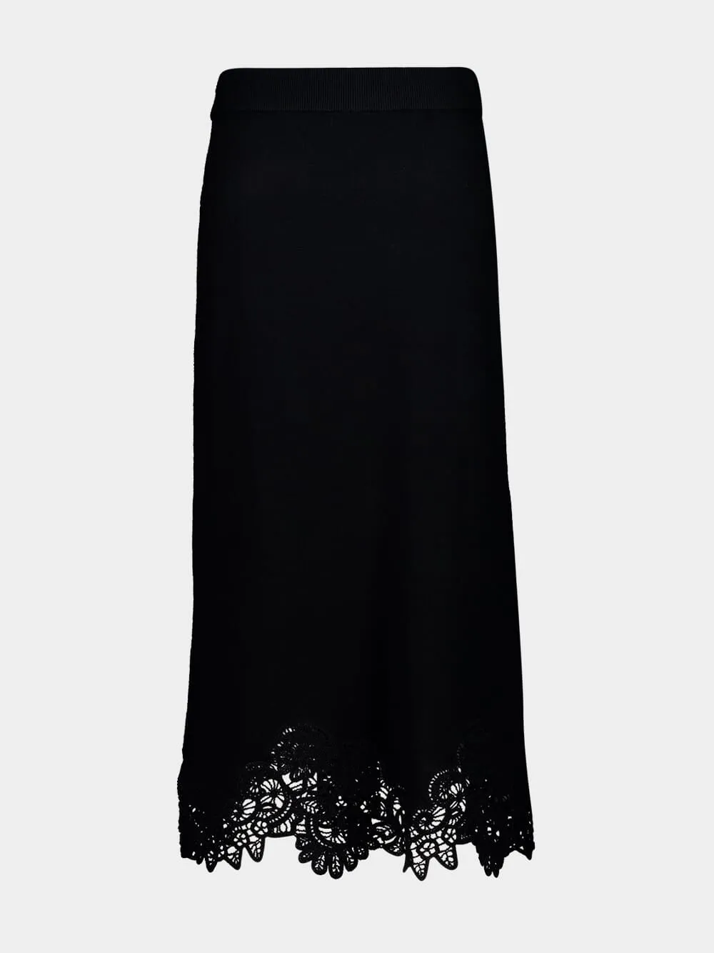 Black Luna Merino Lace Midi Skirt sold by Fashion Clinic