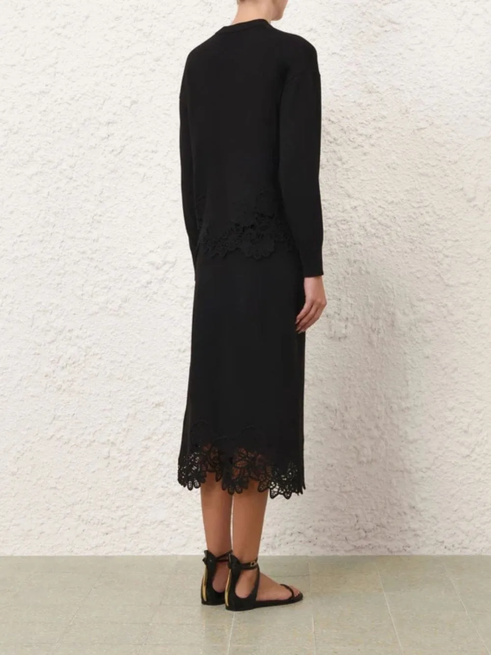 Black Luna Merino Lace Midi Skirt sold by Fashion Clinic product image thumbnail 4