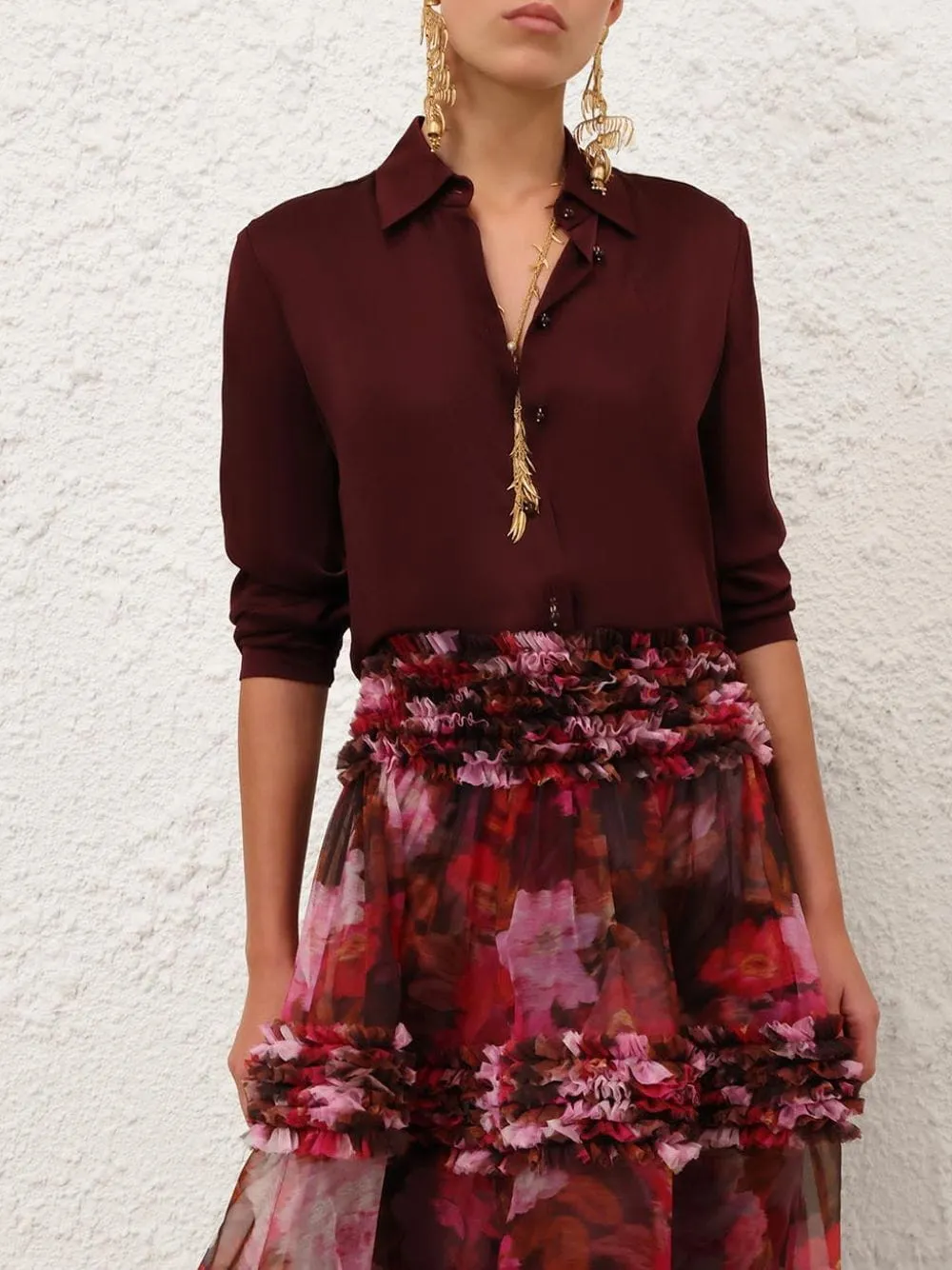 Wine Luna Satin Silk Shirt sold by Fashion Clinic product image thumbnail 2
