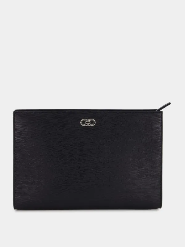 Black Gancini Calf Leather Pouch sold by Fashion Clinic