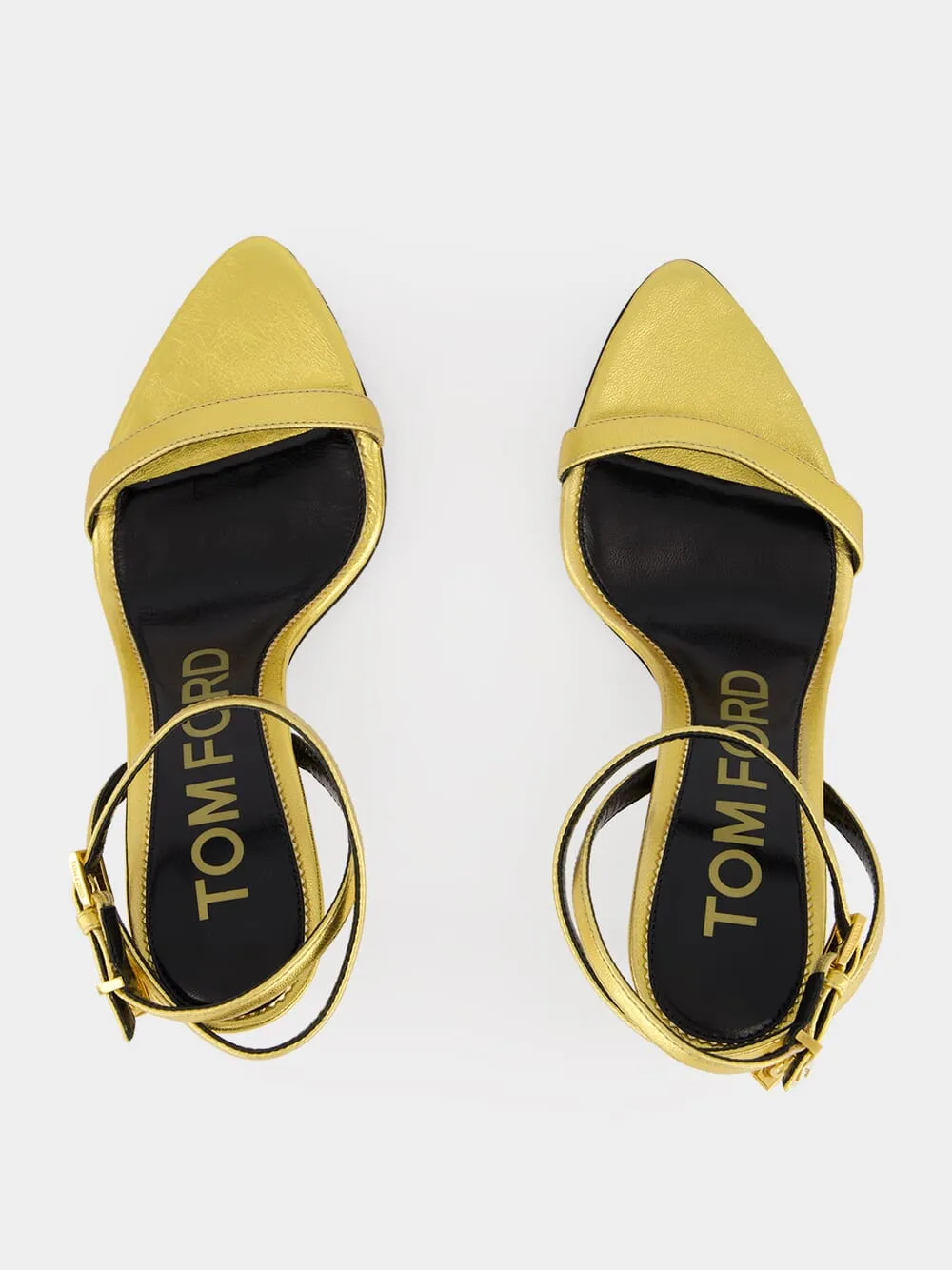 Gold Laminated Nappa Leather Padlock Pointy Sandal sold by Fashion Clinic product image thumbnail 4