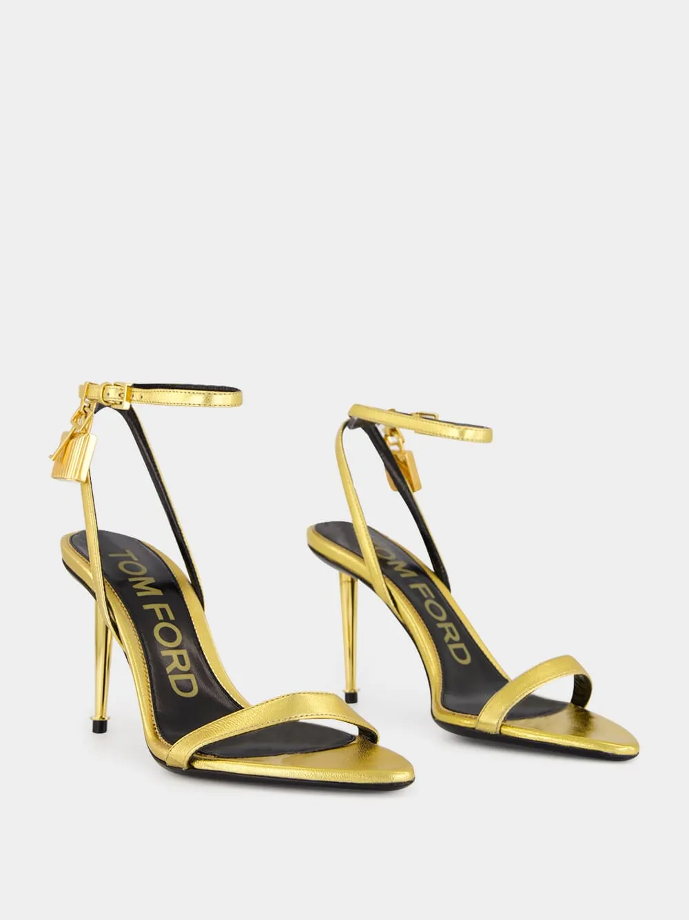 Gold Laminated Nappa Leather Padlock Pointy Sandal sold by Fashion Clinic product image thumbnail 3