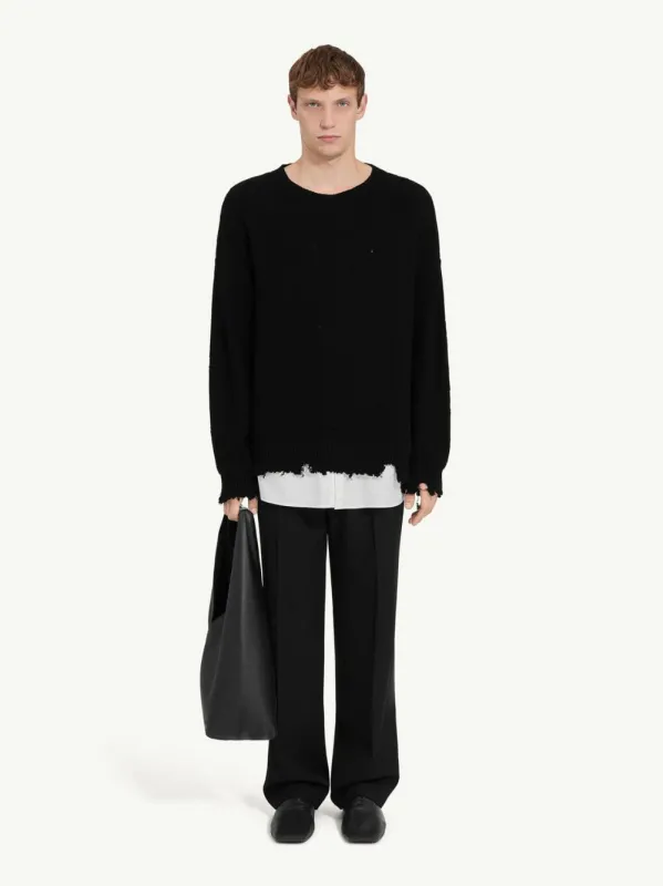 Black Distressed Cotton Knit Sweater sold by Fashion Clinic