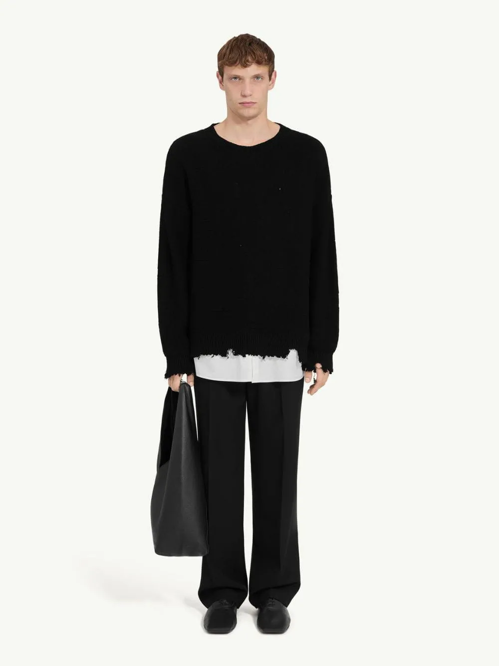 Black Distressed Cotton Knit Sweater sold by Fashion Clinic