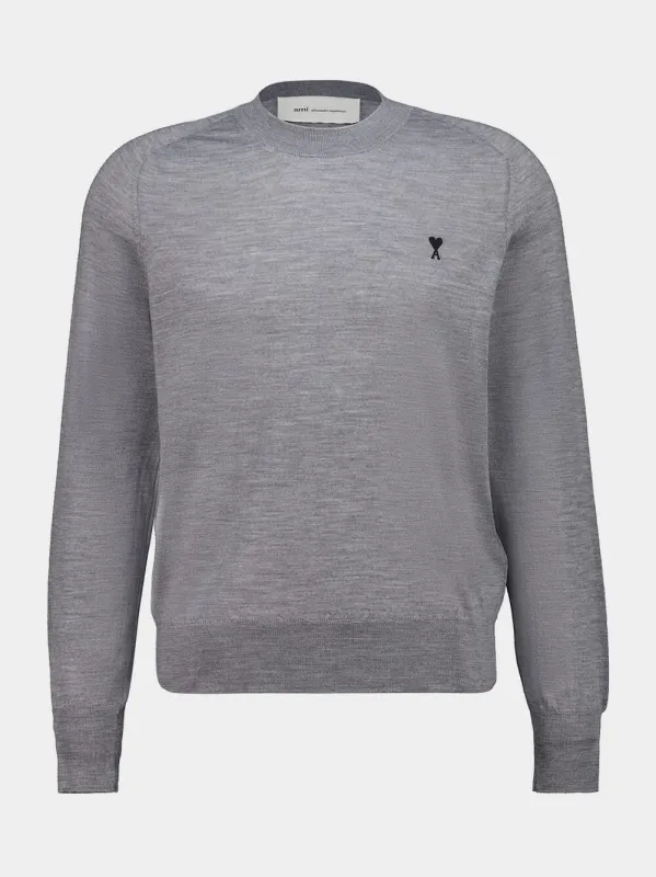 Grey Extrafine Merino Wool Crewneck Sweater made by Ami