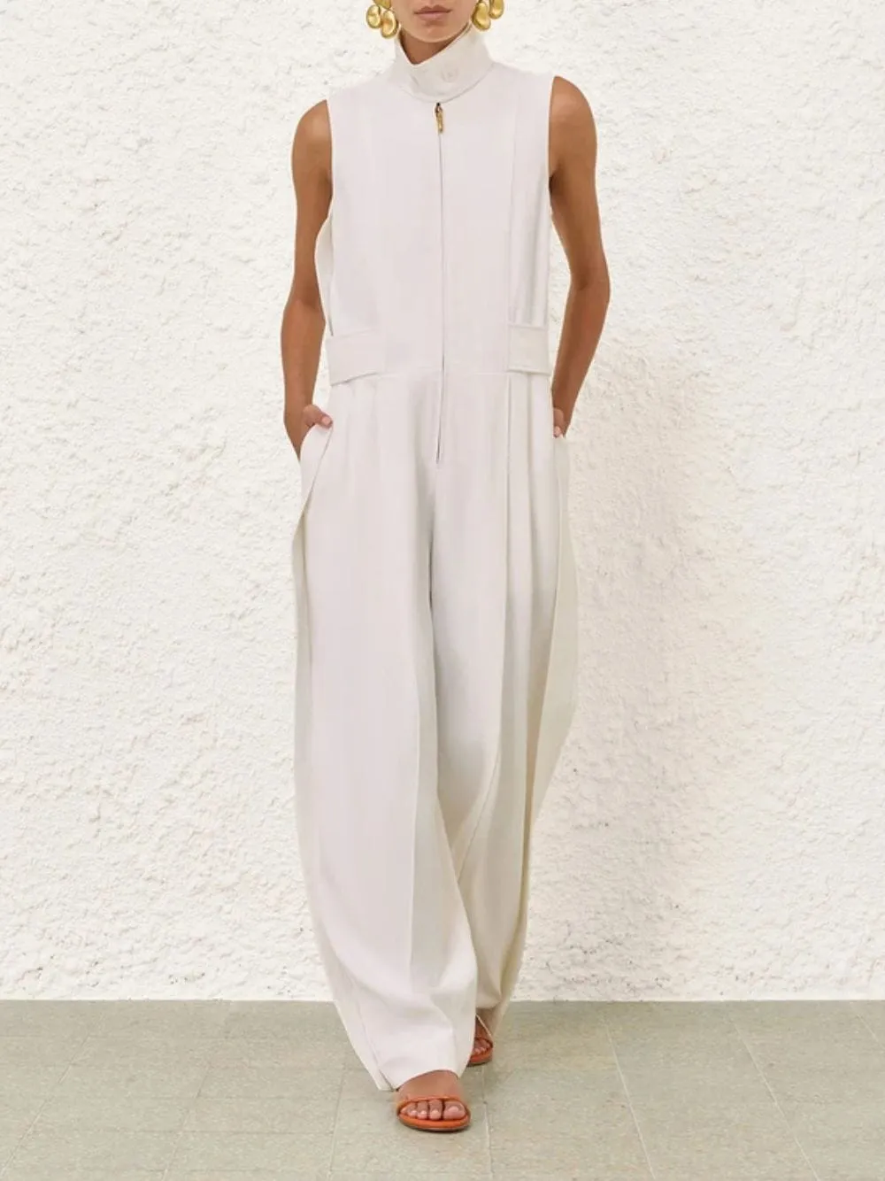 White Luna Twill Jumpsuit sold by Fashion Clinic