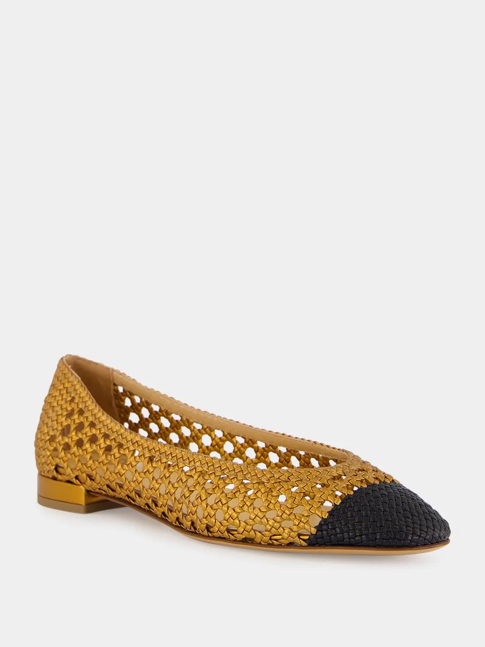 Black and Old Gold Laminated Nappa Ballerinas sold by Fashion Clinic product image thumbnail 2