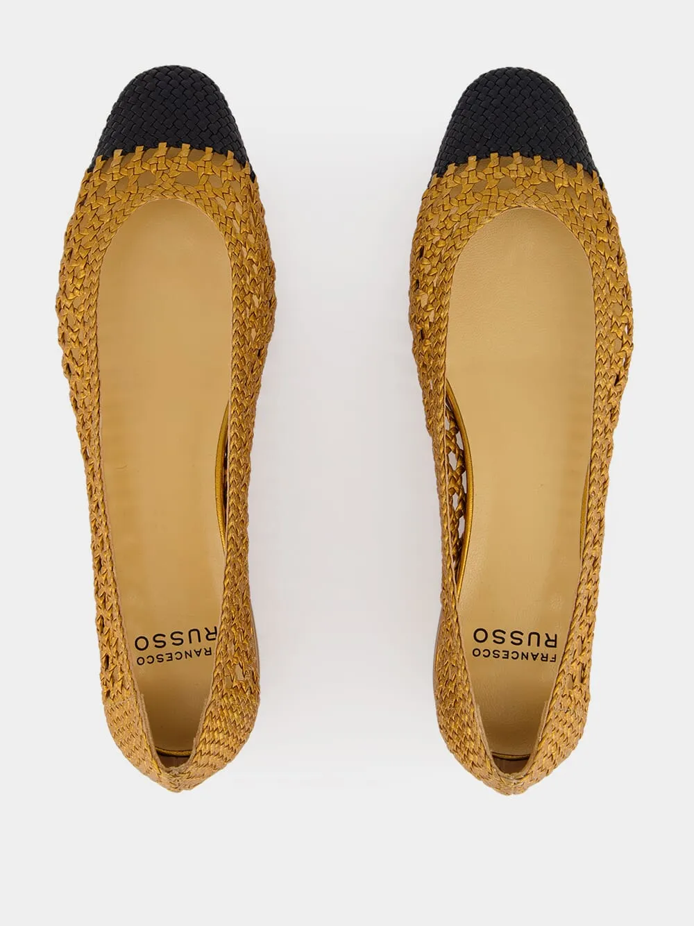 Black and Old Gold Laminated Nappa Ballerinas sold by Fashion Clinic product image thumbnail 4