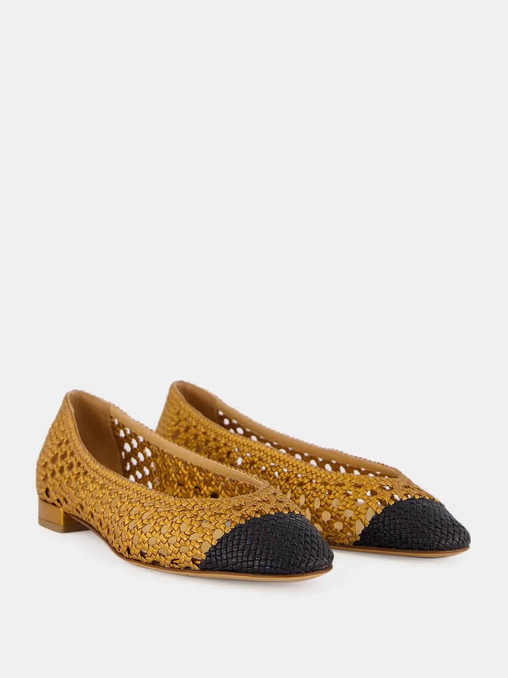 Black and Old Gold Laminated Nappa Ballerinas sold by Fashion Clinic product image thumbnail 3