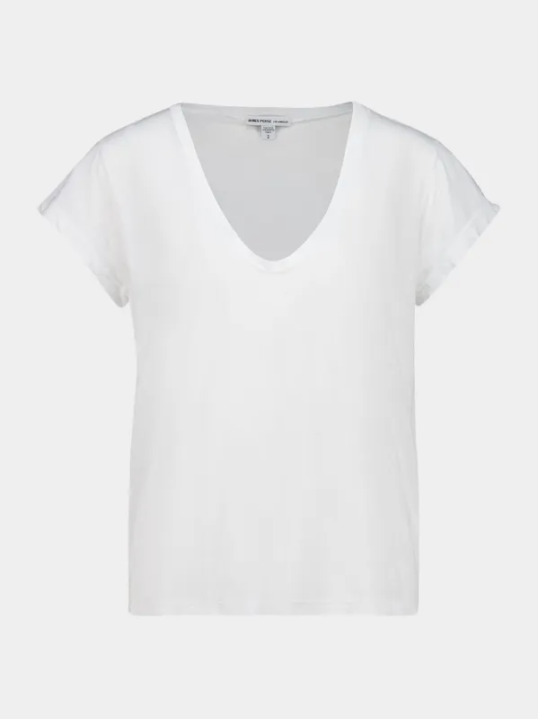 White Deep V-Neck Cotton T-Shirt sold by Fashion Clinic
