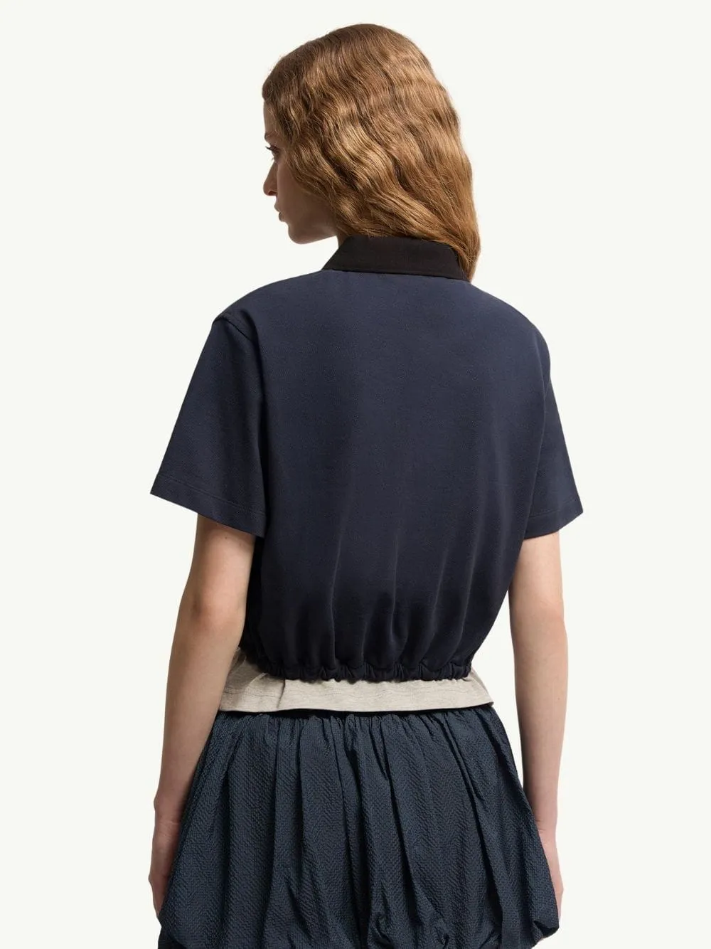 Night Blue Cropped Cotton Piquet Polo Shirt sold by Fashion Clinic product image thumbnail 4