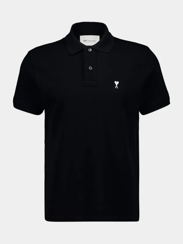 Black Cotton Ami de Coeur Polo Shirt sold by Fashion Clinic