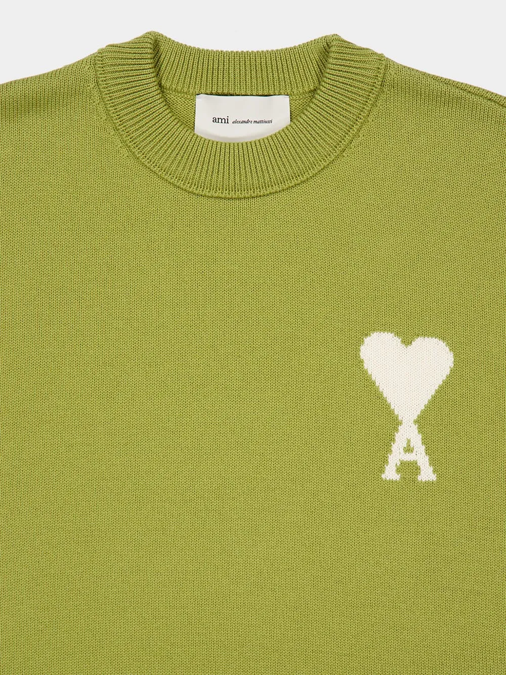 Matcha Green Wool and Cotton Ami de Coeur Crewneck Sweater sold by Fashion Clinic product image thumbnail 3