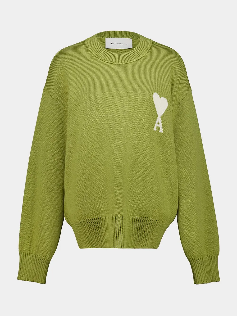 Matcha Green Wool and Cotton Ami de Coeur Crewneck Sweater sold by Fashion Clinic