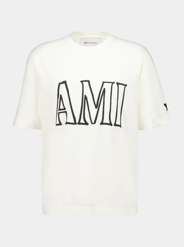 White Cotton AMI Paris Print T-Shirt made by Fashion Clinic
