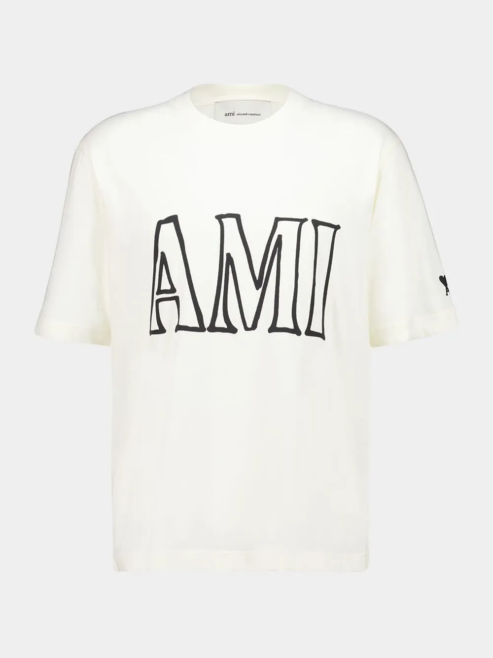 White Cotton AMI Paris Print T-Shirt sold by Fashion Clinic
