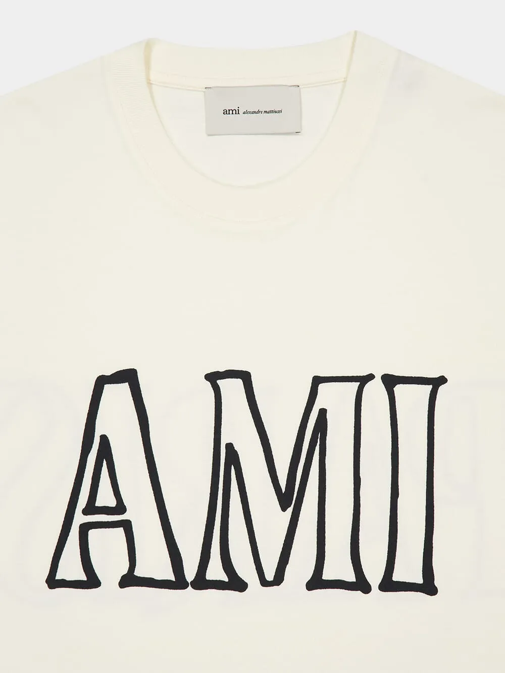 White Cotton AMI Paris Print T-Shirt sold by Fashion Clinic product image thumbnail 3