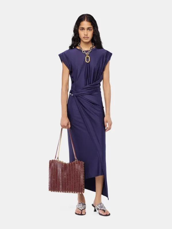 Navy Blue Jersey Midi Dress with Piercing made by Rabanne