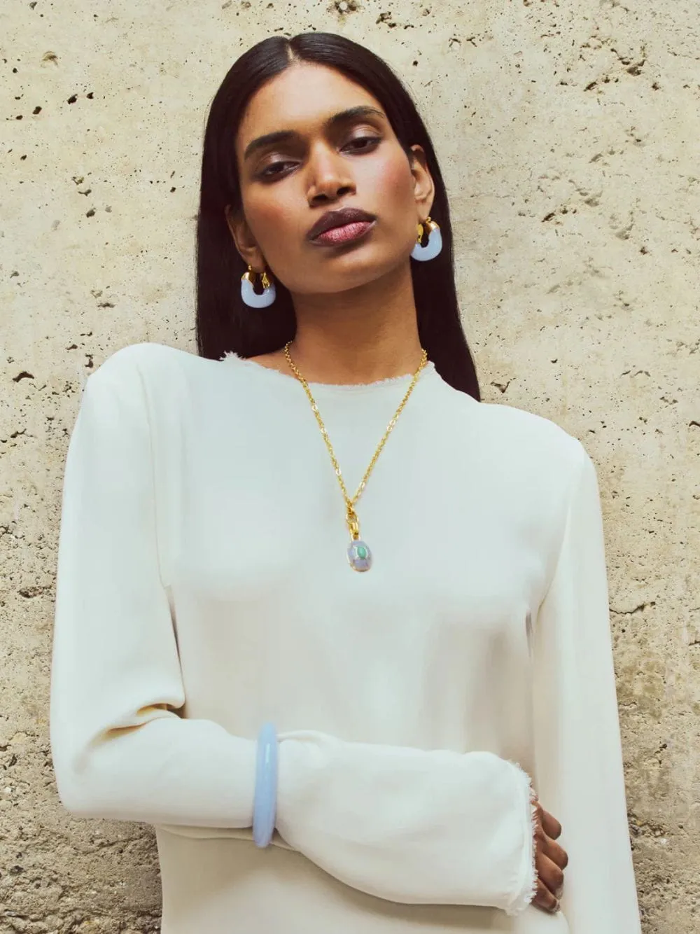 Organic Hoops in Marbled Blue Lace sold by Fashion Clinic product image thumbnail 2