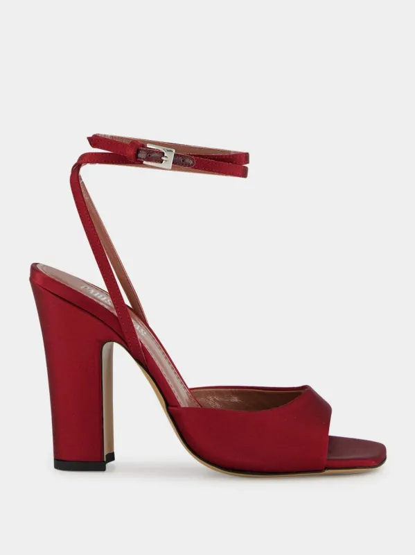 Lara Rouge Noir Satin Sandal sold by Fashion Clinic
