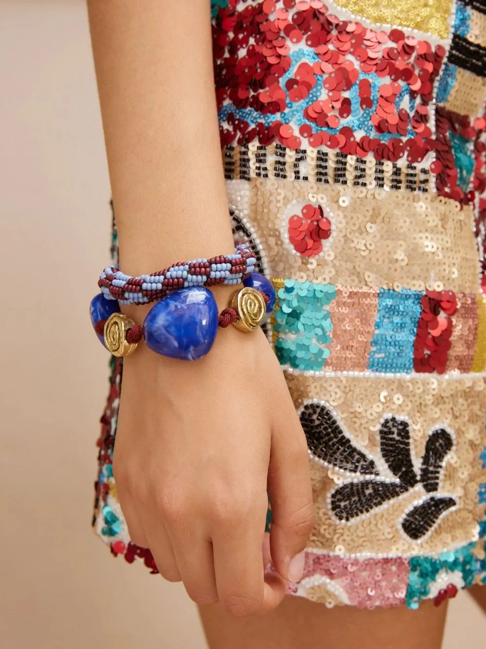 Brown and Blue Le Jardin Bunch Bead Bracelet sold by Fashion Clinic