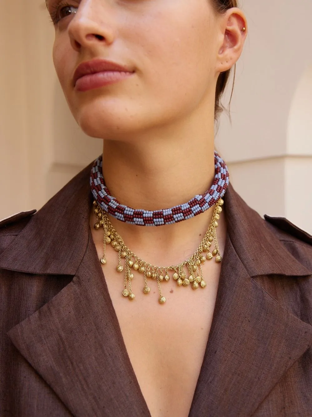 Brown and Blue Le Jardin Bunch Bead Necklace sold by Fashion Clinic product image thumbnail 2