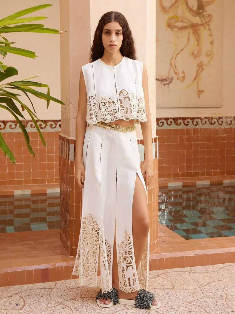 Cream Rosemary Embroidered Crop Top sold by Fashion Clinic