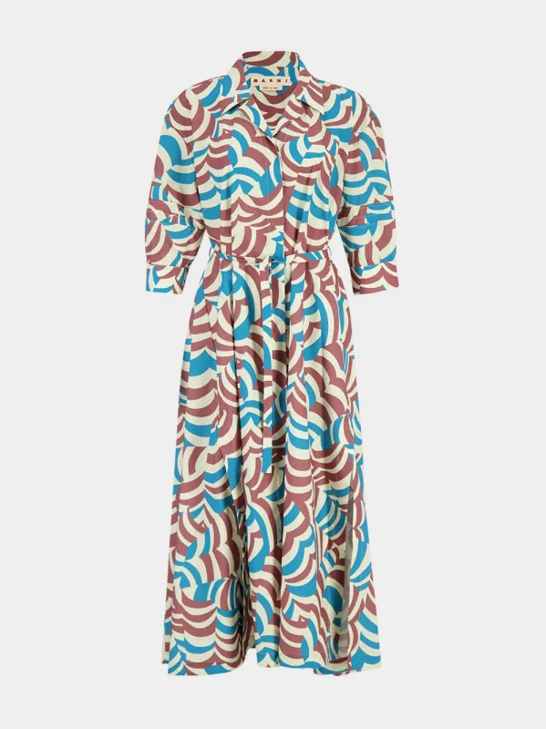 Tobacco Brown and Blue Cotton Maxi Dress sold by Fashion Clinic