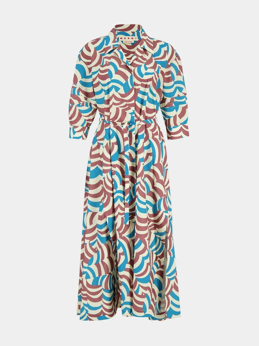 Tobacco Brown and Blue Cotton Maxi Dress sold by Fashion Clinic