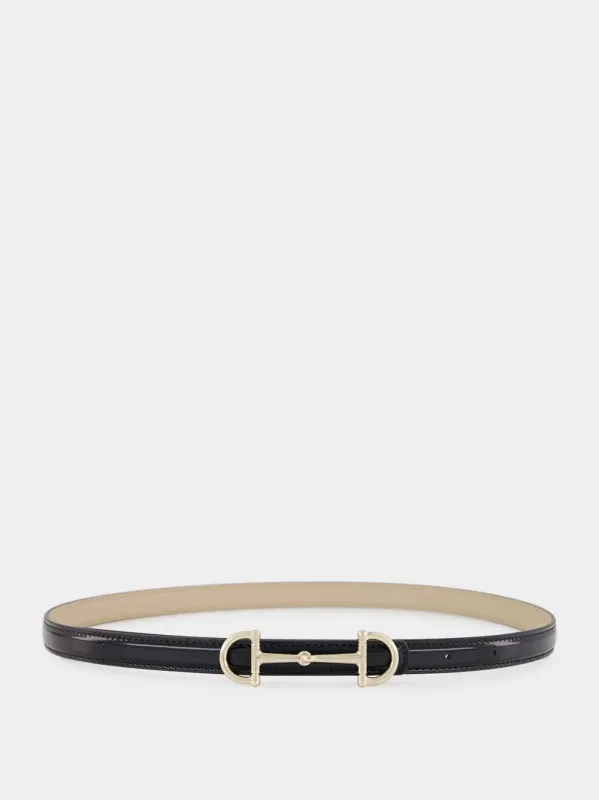 Black and Oatmeal Reversible Horsebit Leather Belt made by Gucci