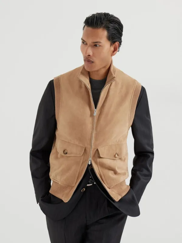 Light Brown Suede Padded Vest sold by Fashion Clinic