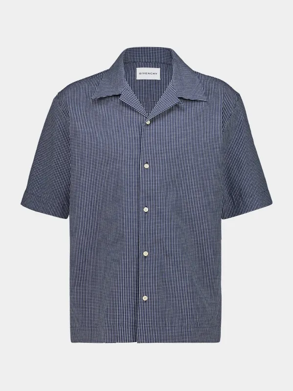 Blue Checked Cotton Shirt with Embroidery sold by Fashion Clinic