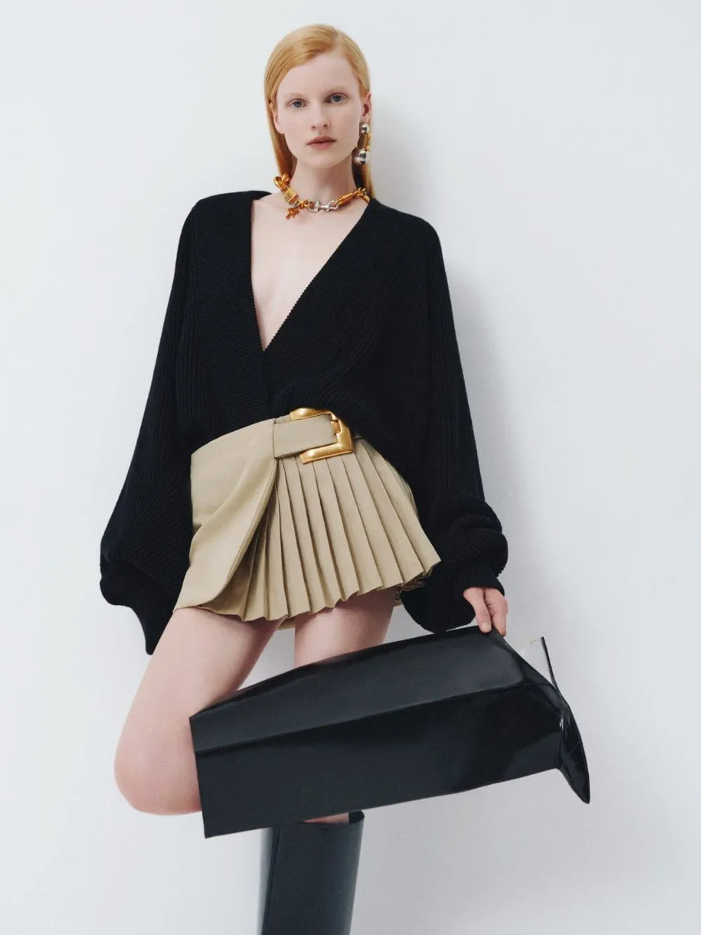 Beige Cotton Gabardine Mini Skirt with Belt Detail sold by Fashion Clinic product image thumbnail 2