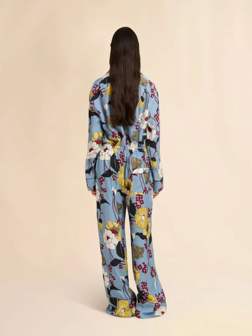 Sky Blue Envers Satin Palazzo Pants with Melodia Print sold by Fashion Clinic product image thumbnail 3