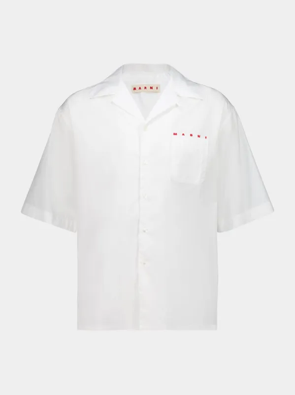 Lily White Poplin Bowling Shirt with Peeking Logo sold by Fashion Clinic