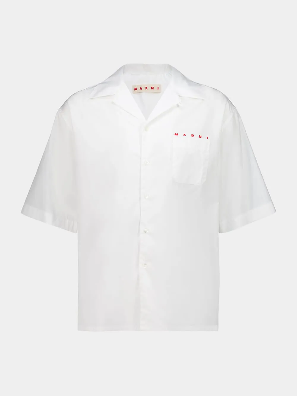 Lily White Poplin Bowling Shirt with Peeking Logo sold by Fashion Clinic