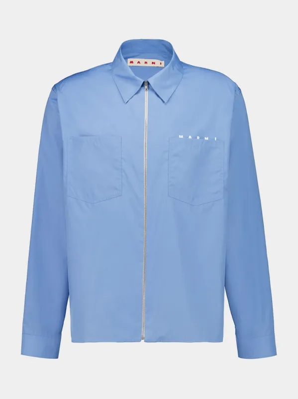 Sky Blue Organic Poplin Zip Shirt made by Marni