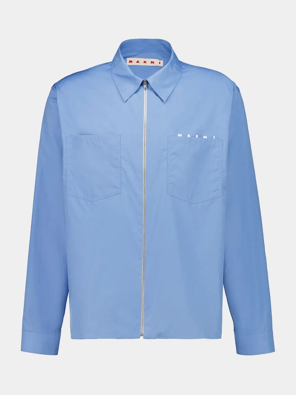 Sky Blue Organic Poplin Zip Shirt sold by Fashion Clinic