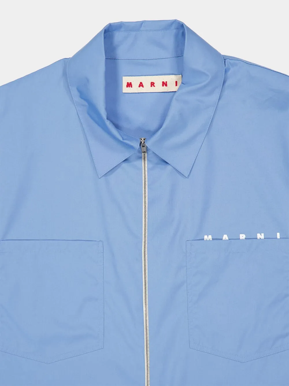 Sky Blue Organic Poplin Zip Shirt sold by Fashion Clinic product image thumbnail 3