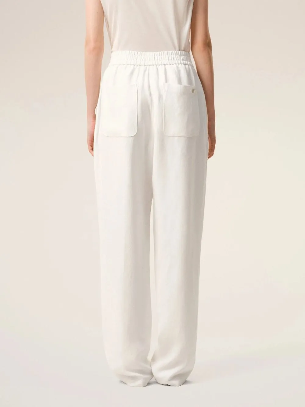 White Blended Linen Elasticated Waist Trousers sold by Fashion Clinic product image thumbnail 4