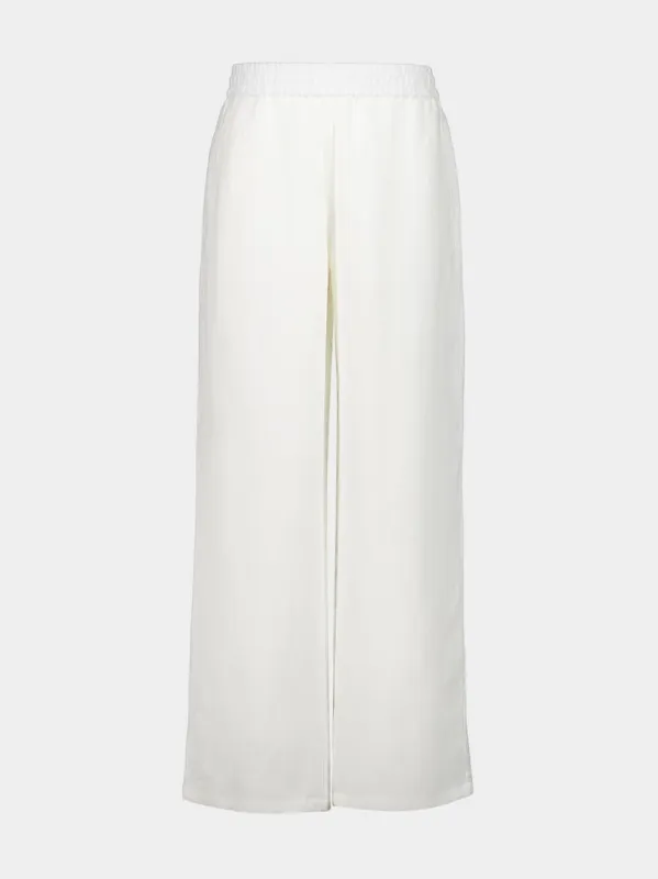 White Blended Linen Elasticated Waist Trousers sold by Fashion Clinic