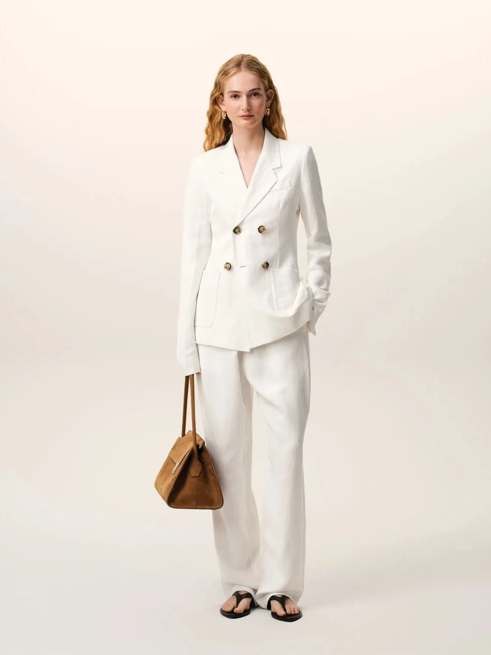 White Blended Linen Elasticated Waist Trousers sold by Fashion Clinic product image thumbnail 2