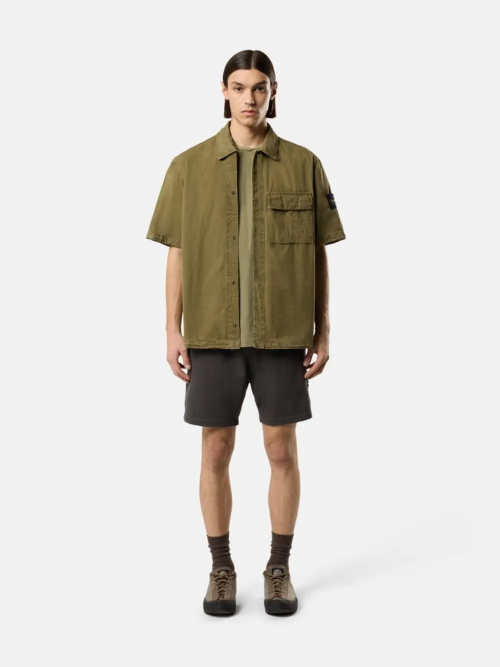 Military Green Brushed Organic Cotton Canvas Shirt sold by Fashion Clinic