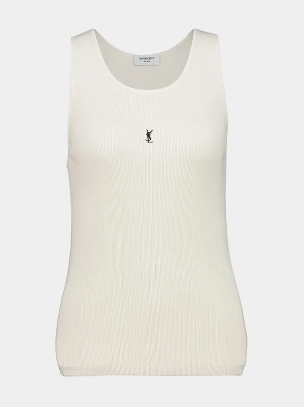 Natural Cassandre embroidered cotton tank top made by Yves Saint Laurent
