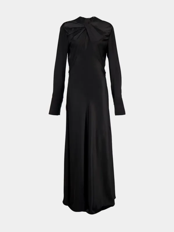 Draped Black Viscose Long-Sleeved Maxi Dress sold by Fashion Clinic