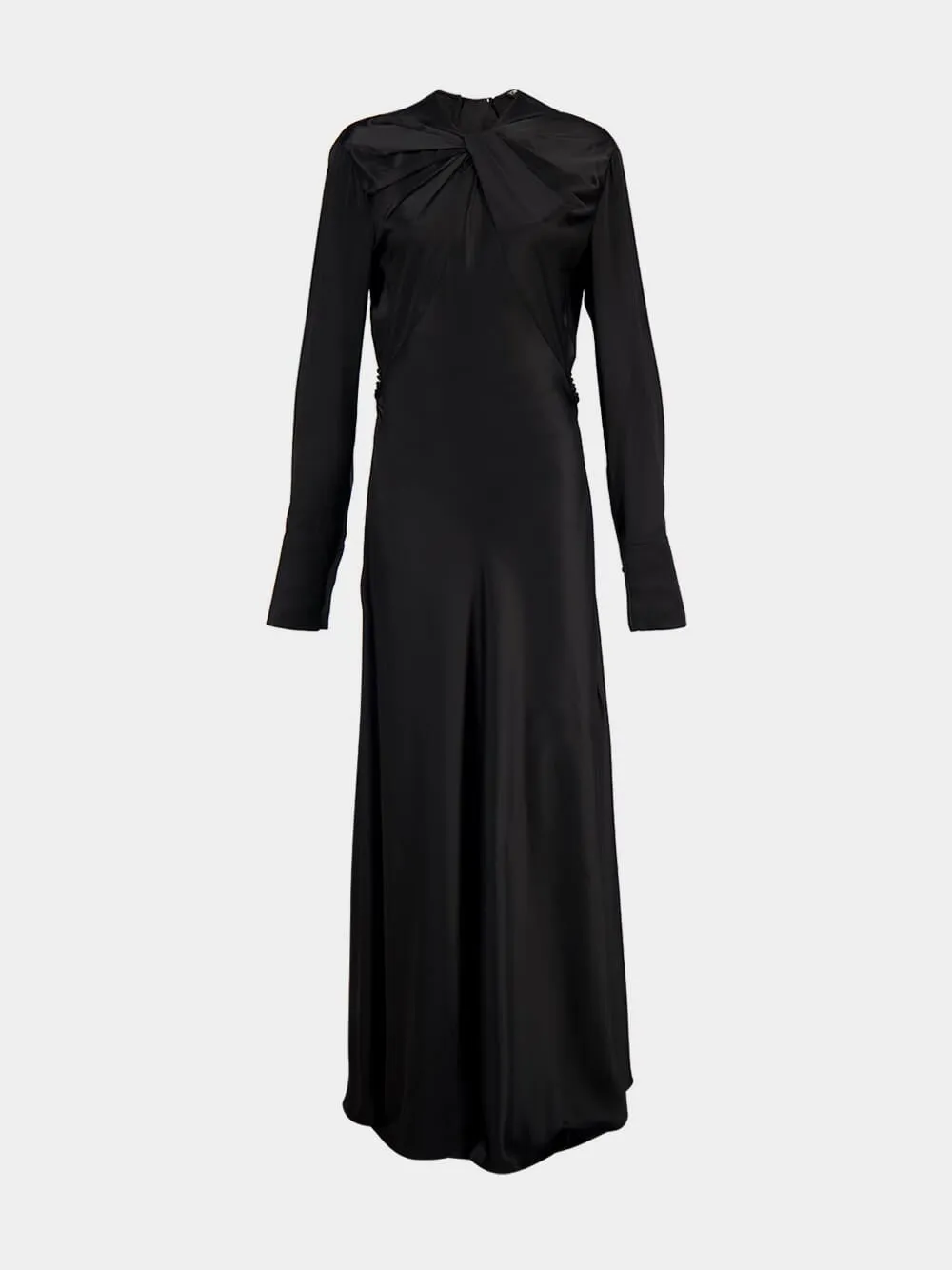 Draped Black Viscose Long-Sleeved Maxi Dress sold by Fashion Clinic